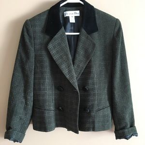 Christian Dior Vintage Plaid Velvet Collar Blazer